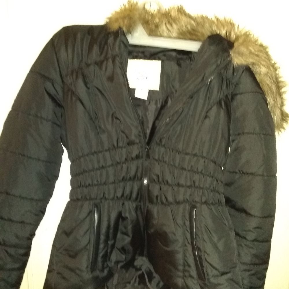 Pink Envelope Coat with faux fur hood